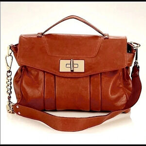 Be & D Maggie Sienna Leather Satchel Crossbody Handbag